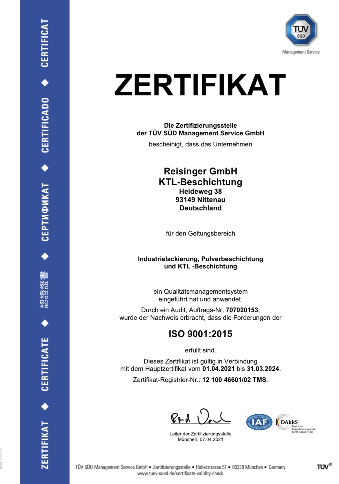 ISO 9001 Zertifikat