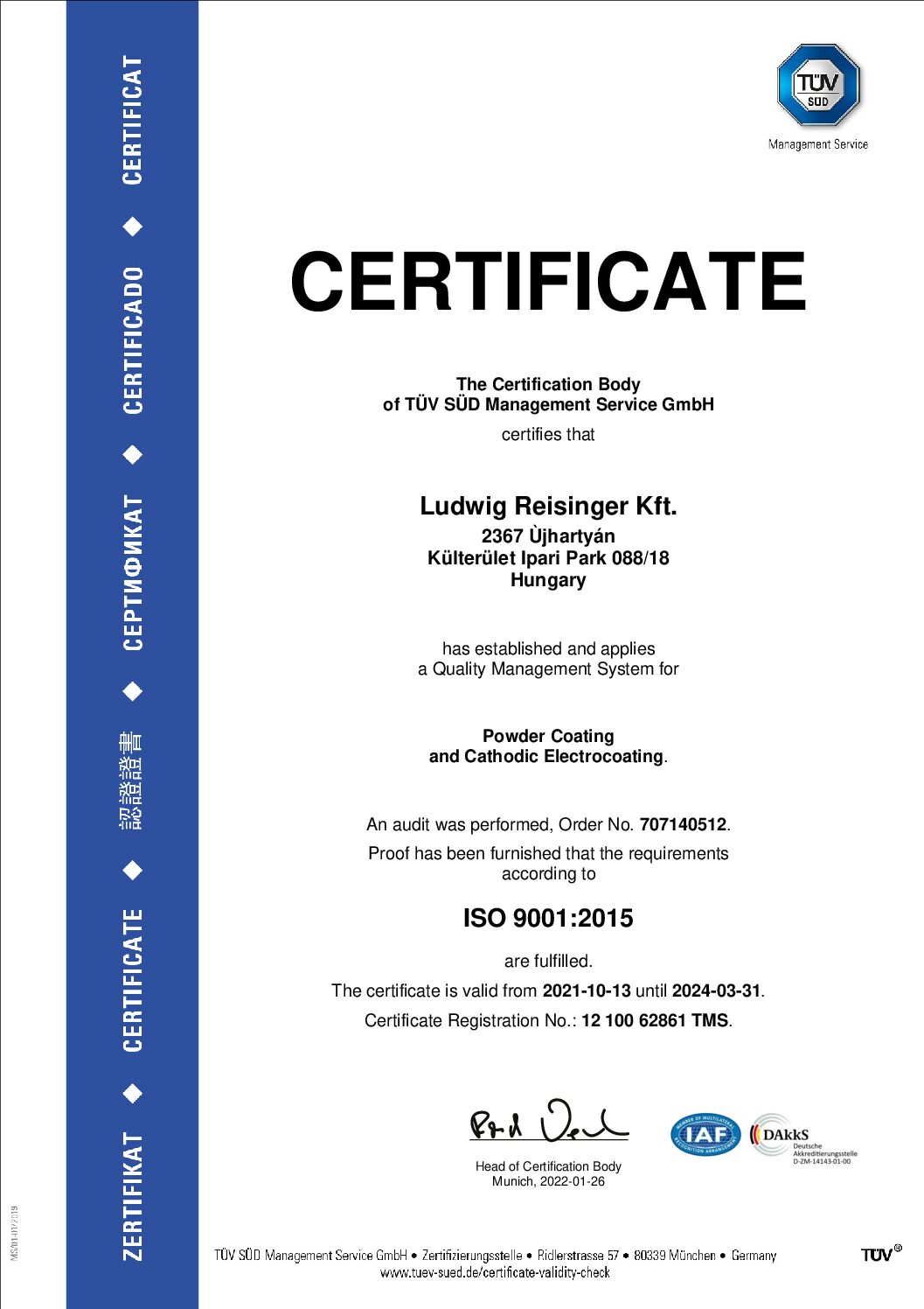 ISO 9001 Certificate